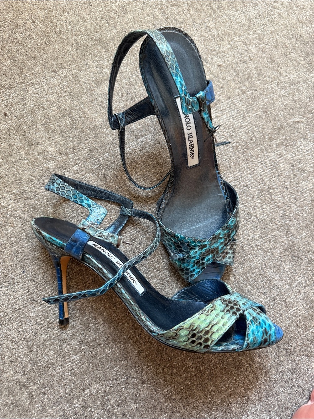 Manolo Blahnik Turquoise Ombré Snakeskin Sandals